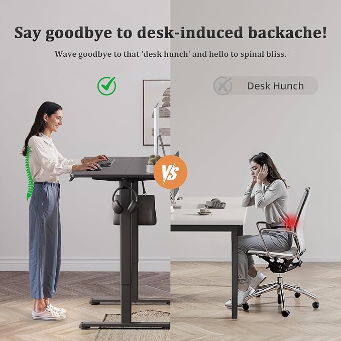 Claiks Electric Height Adjustable Standing Desk, 55x24 Inch, Black | Smooth Height Adjustment, 3 Memory Presets, Cable Management Hub&Hook, Stable Steel Frame, 176lbs Capacity, Easy Assembly