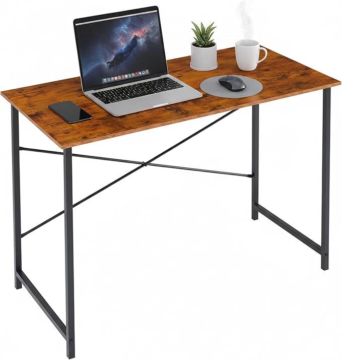 40 Inch Computer Desk, Writing Desk for Home Office Bedroom Study Room | 265 lb Capacity, Reinforced X-Frame, Waterproof MDF Top, Scratch-Resistant Surface, Easy Assembly, Brown