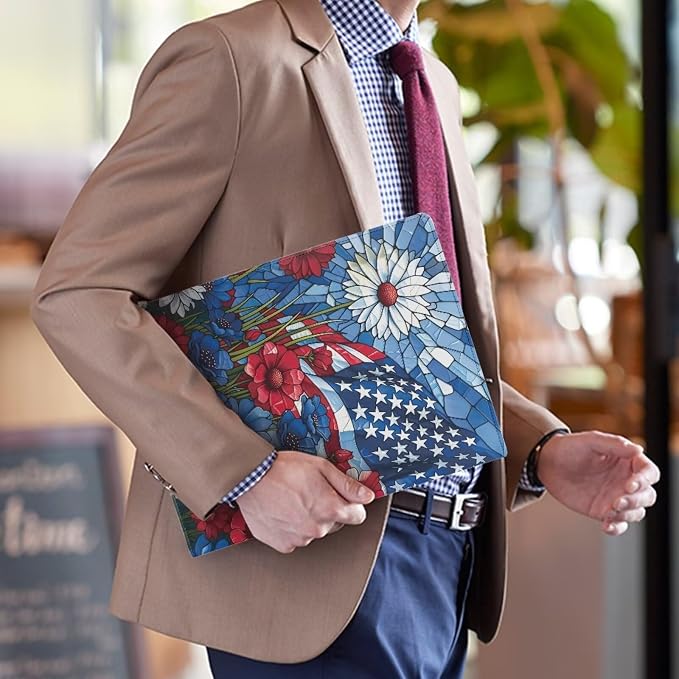 Dreaweet Patriotic Floral Portfolio Padfolio Organizer Binder with Clipboard,250th Anniversary Leather Business Interview Resume Document Holder Folder Planner Organizer for Office Conference