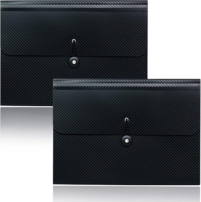 Cesil 2Pcs Expanding File Folders, 13 Pockets File Organizer Accordion File Holder with Elastic Buckles Closure, A4 Paper Document Organizer for Home School Office