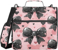 3 Ring Zipper Binder with Shoulder Strap Black Bow Heart Pink 2 Inch Zippered Binder Bag 500 Sheet Capacity Multi Pockets for School Supplies