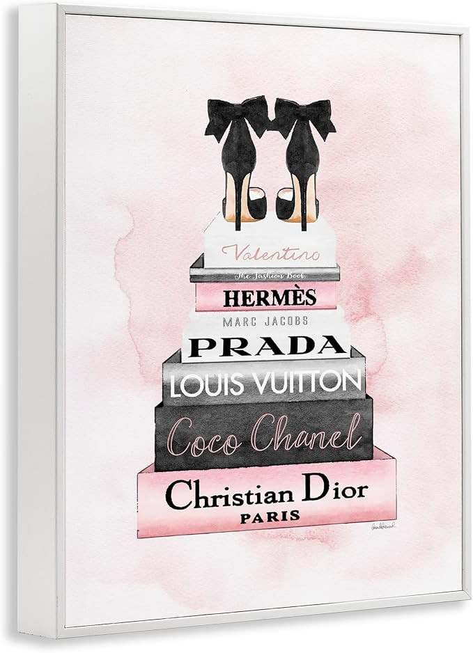 Glam Bookstack Heels Fashion, 24 x 30 Inch Framed Giclée Print | Stupell Industries · By Amanda Greenwood · Ready to hang · Chic accent for bedroom or office · Made in USA