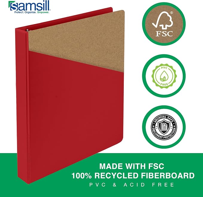 Samsill 1 Inch 3 Ring Binders,Made in USA,Economy Round Ring,Clear View Cover,200 Sheet Capacity - for School,Home,Office - Red,(Pack of 24)
