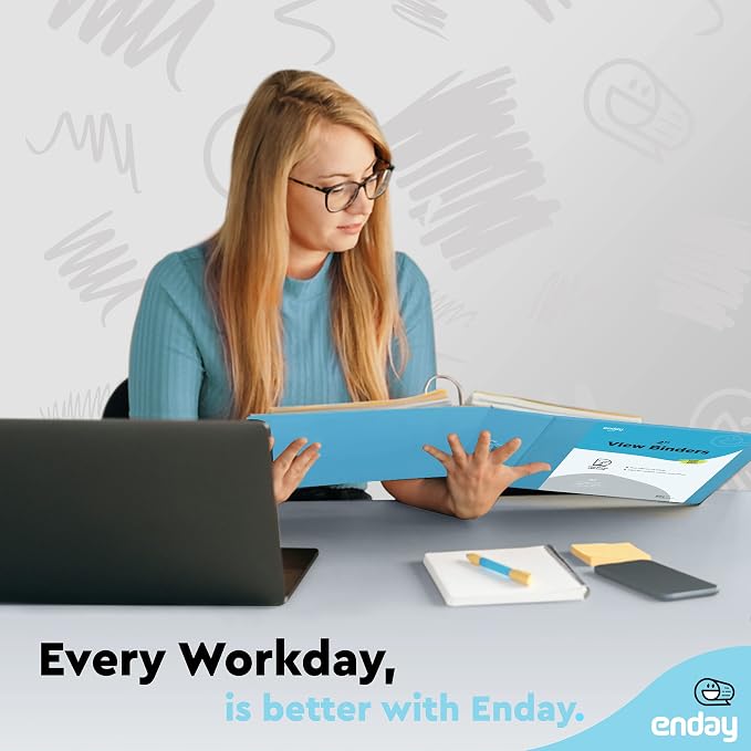 Enday 2 inch 3 Ring Binder (6 Pack - Blue) Binder 2 inch with Clear View Cover and 2 Inside Pocket - for Letter Size 8.5 x 11'' Paper, Ideal for School Supplies, Office, and Home