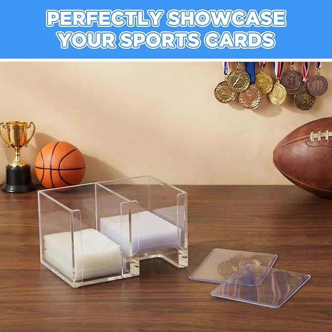Acrylic Top Loaders Dispenser & Penny Sleeve Holder, Card Pack Dispenser with Pull-out Bottom Clear Desktop Storage Box for Trading TCG Sports Cards(2-in-1,6.6 x 4.5 x 4 Inch)