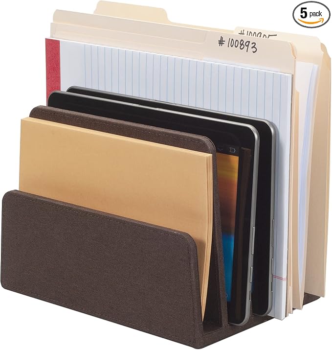 MobileVision Executive Dark Brown Desktop File Folder Organizer and Paper Tray, 5 Slot Dividers