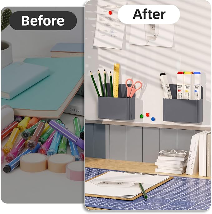 Magnetic Dry Erase Marker Holder, Magnetic Pen Holder Whiteboard Pen Holder Dry Erase Marker and Eraser Organizer,Powerful Neodymium Magnets 4pcs (Grey)