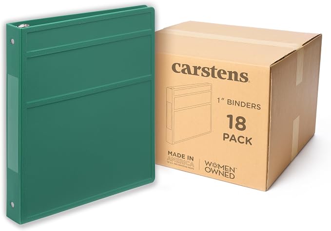 Carstens 1-Inch Heavy Duty 3-Ring Binder - Side Opening, Teal, Durable Plastic, No-Gap Rings, Waterproof Cover, No Pockets, Holds 125 US Letter Sheets, BPA-Free, Made in USA (8711-3R), Case of 18