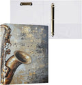 Vintage Saxophone 3 Round Ring Binders Musical Notes | 1.5 Inch Binder with Clipboard, PVC Pockets, Work Organizer, Holds 200 Sheets for School Office 1 Pack