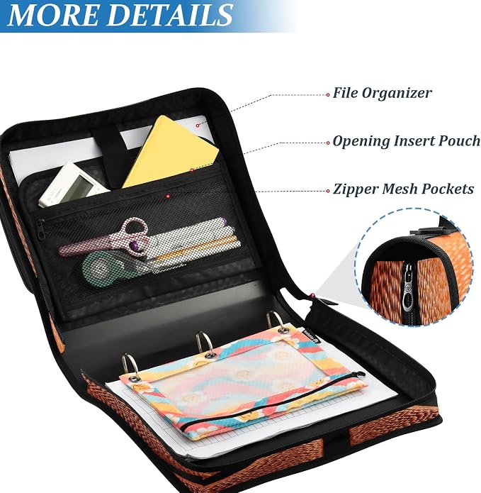 3 Ring Zipper Binder With Shoulder Strap Documents Storage Organizer Green Fire Dragon