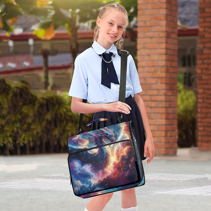 3 Ring Zipper Binder with Shoulder Strap Dragon Galaxy Purple Space 2 Inch Zippered Binder Bag 500 Sheet Capacity Multi Pockets for School Supplies