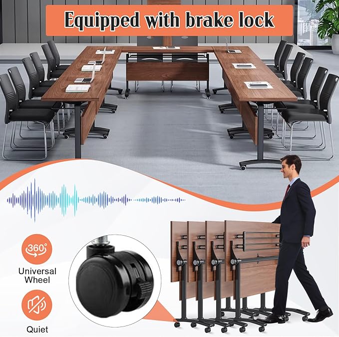 Conference Table,55.1''Folding Conference Room Table for 4-12 People,Mobile Flip Top MeetingTraining Table with Different Coulor and Styles for Offices, Classrooms,Meeting Room (6, 70.8''D)