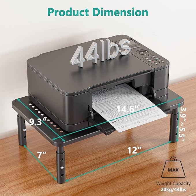 WALI Dual Monitor Stand for Desk, Adjustable Laptop Riser, up to 44 lbs | Monitor Riser Under-Desk Storage, Fits Monitors, Computer, Printers, for Home, Office, School (STT003-2), 2 Pack, Black