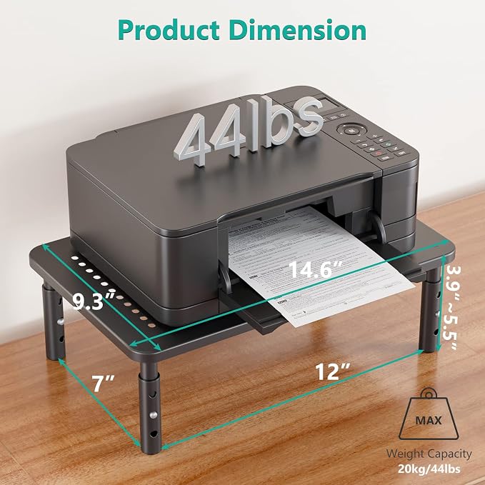 WALI Computer Monitor Stand for Desk, Adjustable Laptop Riser, up to 44 lbs | Monitor Riser Under-Desk Storage, Fits Monitors, Laptops, Printers, for Home, Office, School Supplies (STT003), 1 Pack, Black