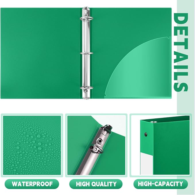 Henoyso 24 Pack 1 Inch 3 Ring Plastic Binders, Bulk Flexible PP Binders for Classroom & School Supplies, Letter Size 8.5 x 11, Holds 240 Sheets with Interior Pocket (Green)