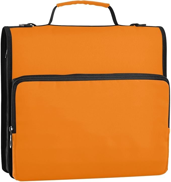 YETTASBIN Orange 3-Ring Zipper Binder with Shoulder Strap & Handle - 1.5" Binder Organizer Water-Resistant Expandable File Folder with Multi Pocket for School & Office Supplies