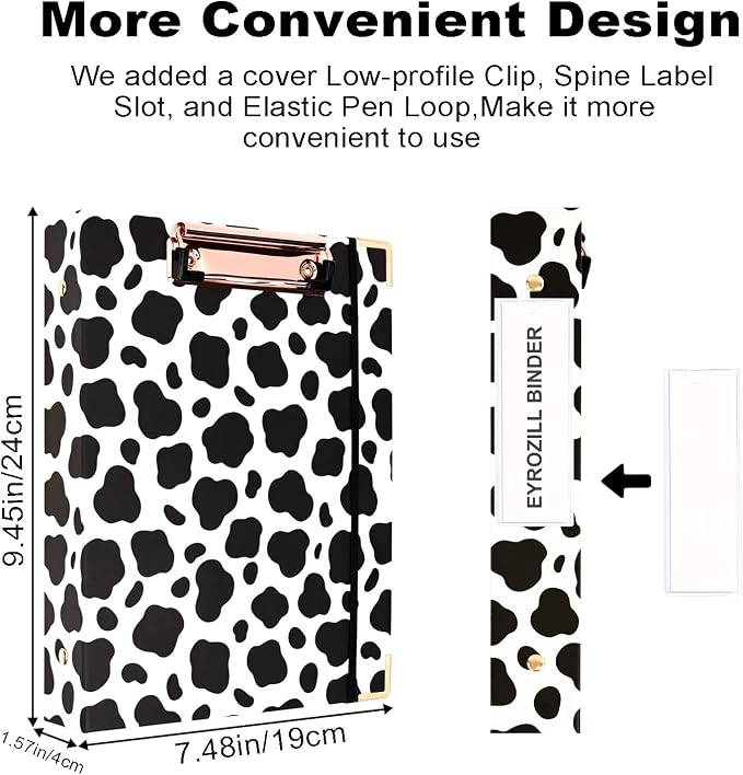 EYROZILL Mini 3 Ring Binder 1 Inch for 5.5" x 8.5" Paper with 5-Tab Dividers EYROZILL Cute Binders for School/Office Supplies and Home, Cow Print