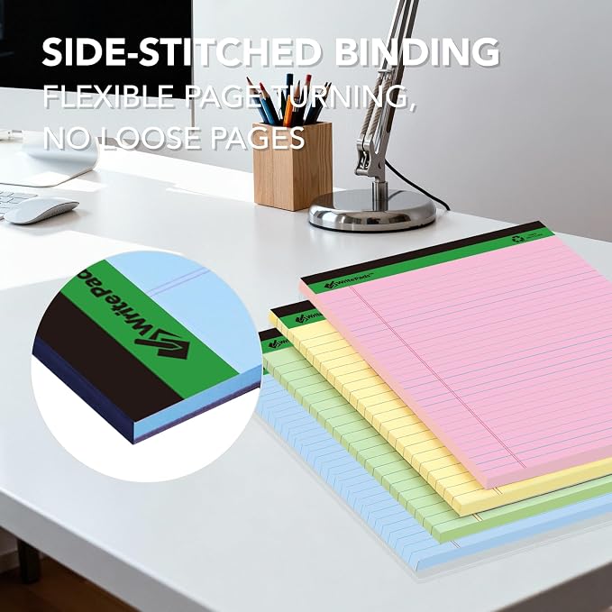 KAISA Colored Legal Pads - 5"x8" Narrow Ruled, 50 Sheets/Pad (8 Pads), Recycled Paper Writing Pad with Sturdy Back, Small Size for Easy Organization and Portability, KSU-6887