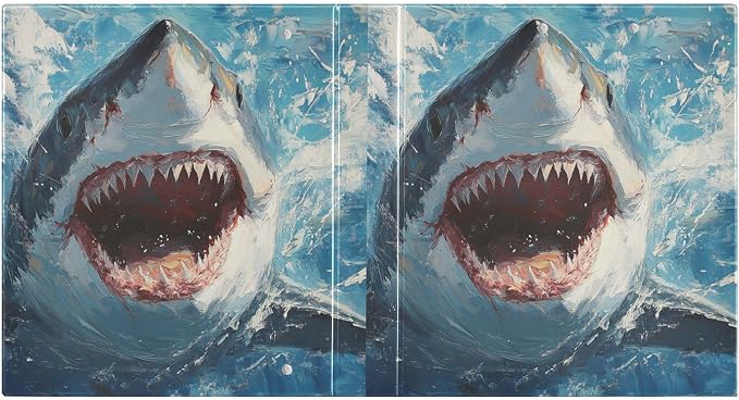 Caikeny 3 Ring Binder Oil Painting Sharks Fish Underwater Watercolor 1.5 Inch Binders Round Ring Clipboard with 2 Pockets for Office Supplies