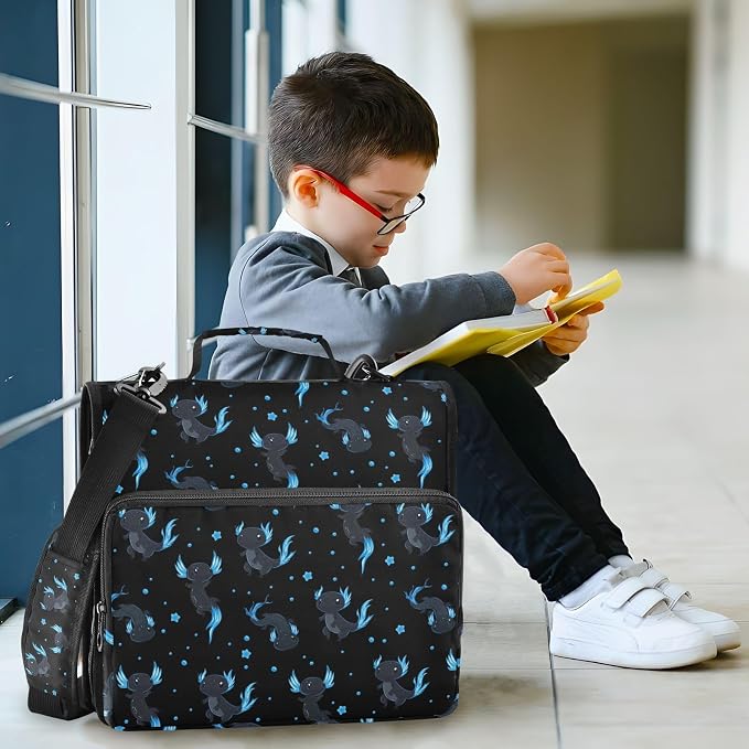 Cute Axolotls Binder Bag 3 Ring Zipper with Handle Shoulder Strap | for School Work Office Organizer Storage Case