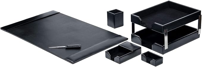 DACASSO Bonded Leather Desk Set - Luxury Leather Desk Pad & Desk Organization Essentials - Office Organization & Executive Desk Decor - (Black, 8 Piece)