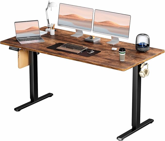 Sweetcrispy Electric Standing Desk, Computer Desk, 63x24 Inch | Adjustable Height, Splice Wood Board, 3 Memory Preset, Sit Stand Work Table for Home Office, Rustic