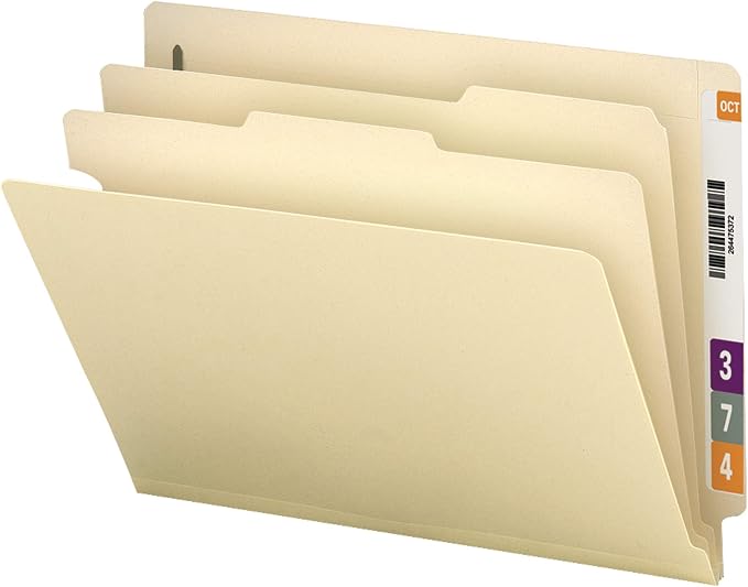 Smead End Tab Classification File Folder, 2 Dividers, 2" Expansion, Letter Size, Manila, 10 per Box (26835)