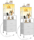 WLIVE Nightstand Set of 2 with Charging Station, LED Night Stands with 2 Fabric Drawers and 4 Storage Open Shelves, Bedside Table for Bedroom, White