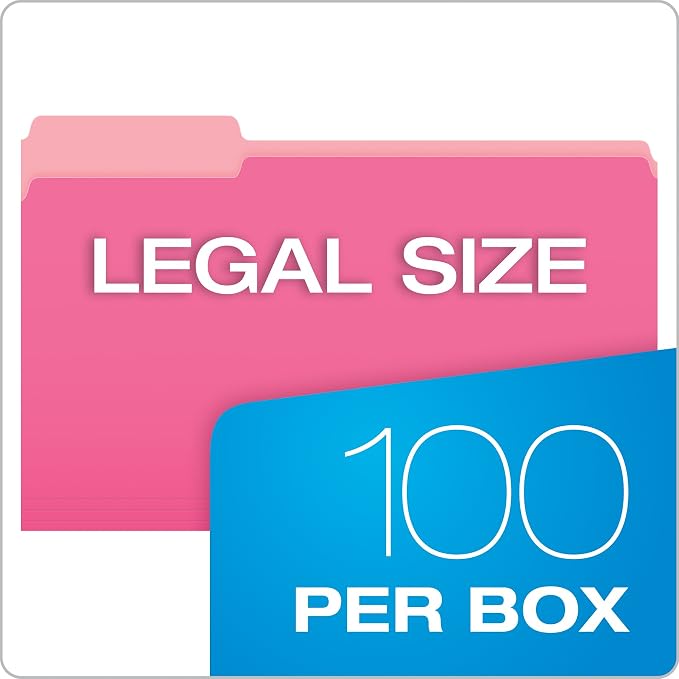 Pendaflex Two-Tone Color File Folders, Legal Size, Pink, 1/3 Cut, (153 PIN) (Pack of 500)
