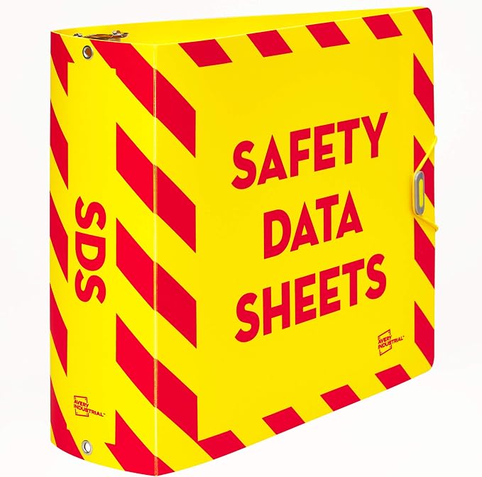 Avery UltraDuty SDS Binder, 3" Slant Rings, 1 Yellow/Red Binder | For Industrial Workplace Safety Sheet Storage, OSHA HazCom Compliant, 36" Attached Chain, Chemical and Water Resistant