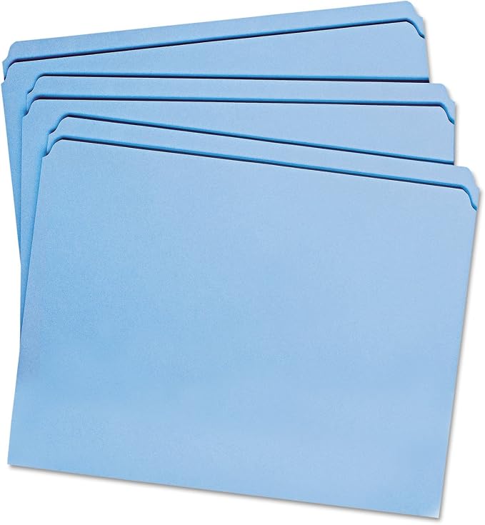 Smead File Folder, Reinforced Straight-Cut Tab, Letter Size, Blue, 100 per Box (12010)
