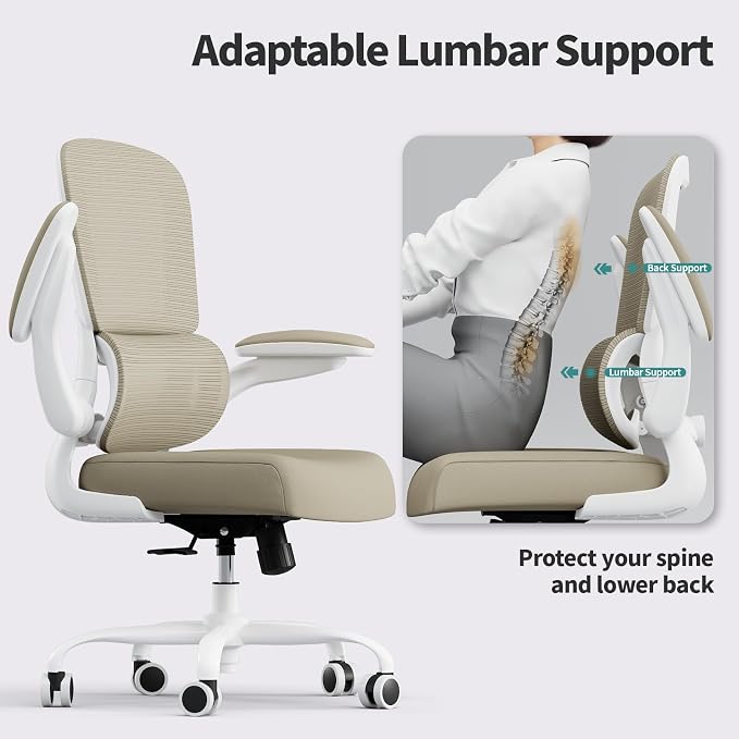 TRALT Office Chair - Ergonomic Desk Chair with Adjustable Lumbar Support, Mesh Computer Chair, Executive Chair for Home Office Comfortable Lumbar Support (1, Khaki)