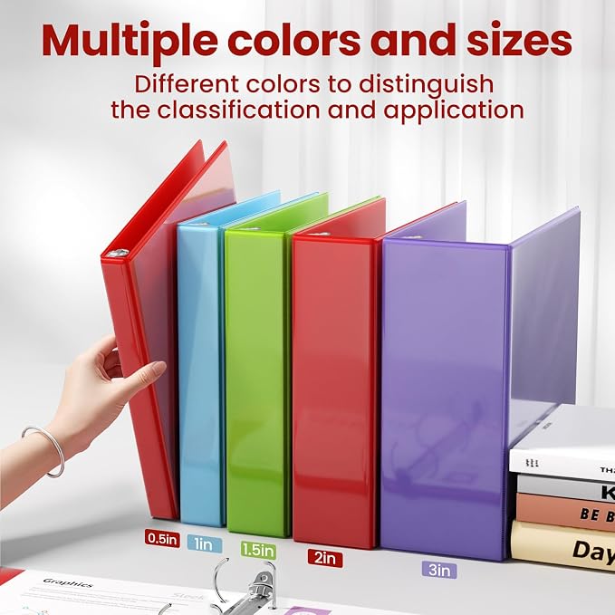 SUNEE 3 Ring Binder 1 Inch D Ring, Clear View Binder Three Ring PVC-Free (Fit 8.5x11 Inches) for School or Office Supplies, Dark Red, 1 Pack