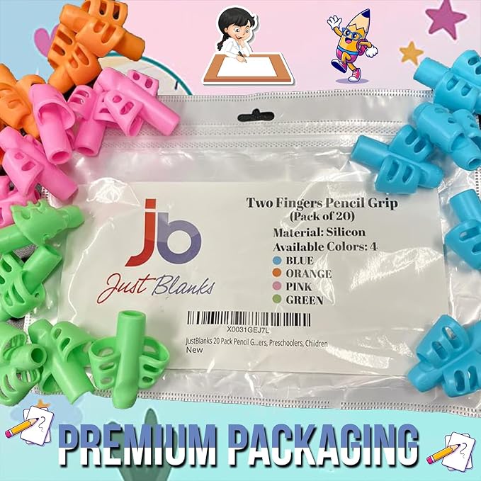 JustBlanks 20 Pcs Pencil Grips for Kids Handwriting - Pencil Holder for Kids, Pencil Grippers Writing Tool, Writing Posture Correction Tools for Toddlers, Preschoolers Special Needs for Classroom