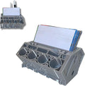 V8 Engine Business Card Holder - Shiny Silver Desk Decoration for Car Enthusiasts | 3D Printed PLA