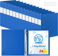 Henoyso 24 Pcs 1.5 Inch 3 Ring Binders, Letter Size,Blue | Binders Bulk, Holds 350 Sheets, Round Rings, Durable Flexible PP Plastic Covers, Pockets Labels, School Office Supplies
