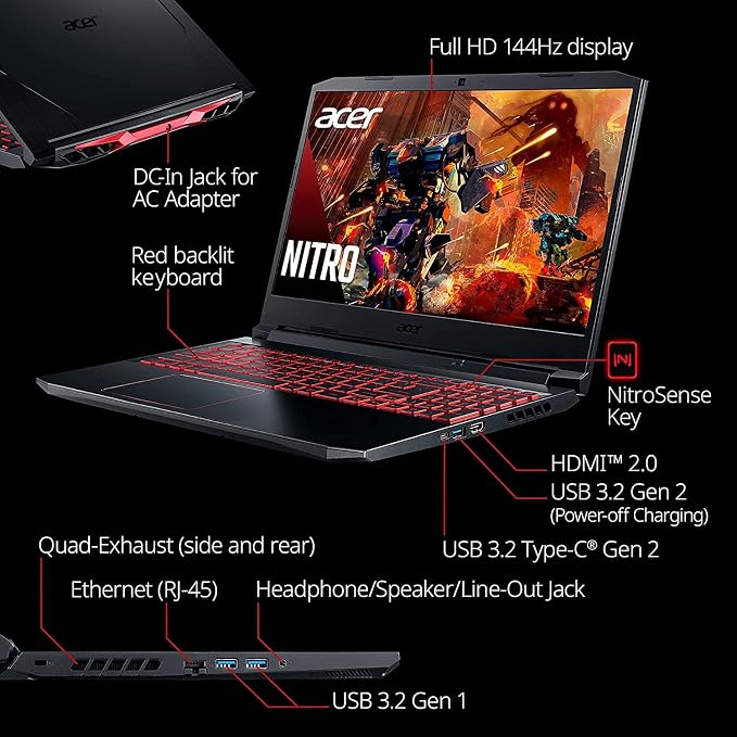 2021 Acer Nitro 5 | NVIDIA GeForce GTX 3050 | Intel Core i5-10300H | 15.6" Full HD IPS 144Hz Display | Killer Ethernet E2600 | WiFi 6 | DTS X Ultra | Accessories (32GB RAM | 1TB PCIe SSD | 1TB HDD)