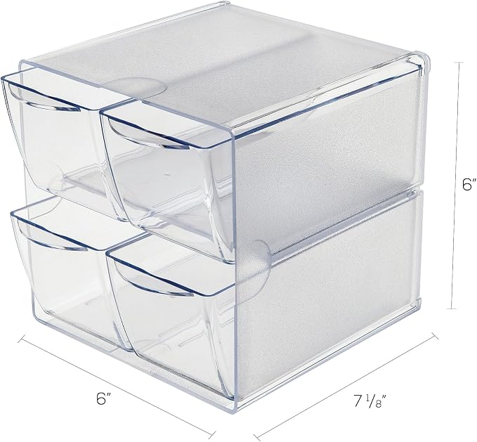 Deflecto Stackable Cube Organizer, Desk and Craft Organizer, 4 Drawers, Clear, Removable Drawers and Dividers, 6"W x 6"H x 7 1/8"D (350301CR)