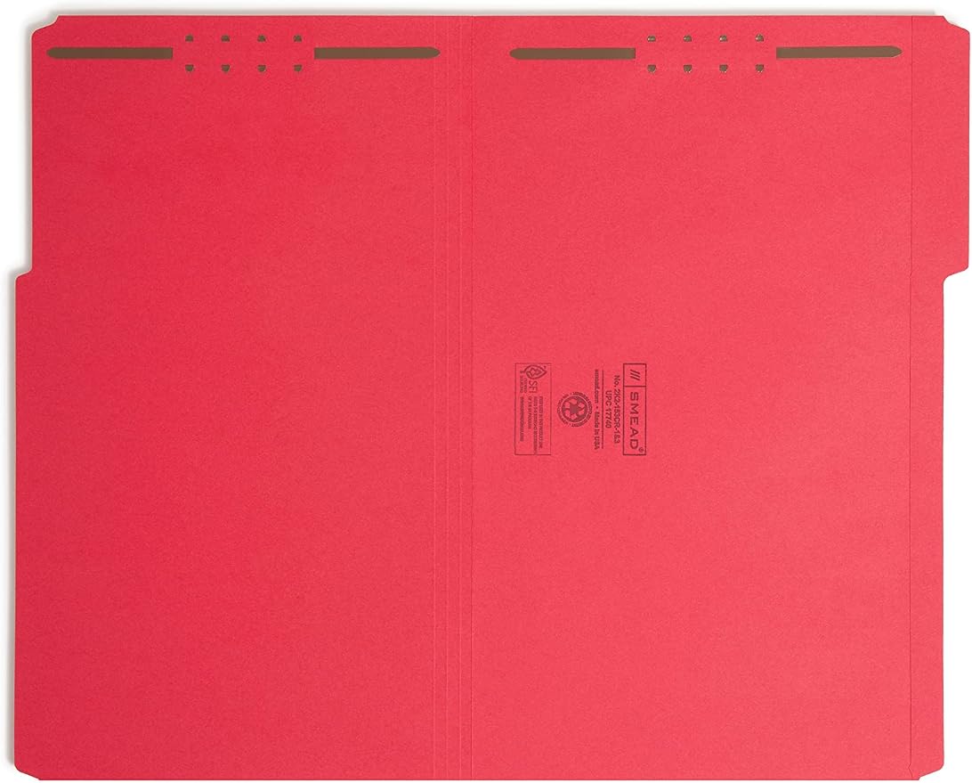 Smead Fastener File Folder, 2 Fasteners, Reinforced 1/3-Cut Tab, Legal Size, Red, 50 per Box (17740) (Pack of 1)