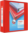 Staples Heavy Duty 3-Inch 3-Ring View Binder, Red, 2-Pack | Durable D-rings, 4 interior pockets, and clear overlay for high-capacity storage.