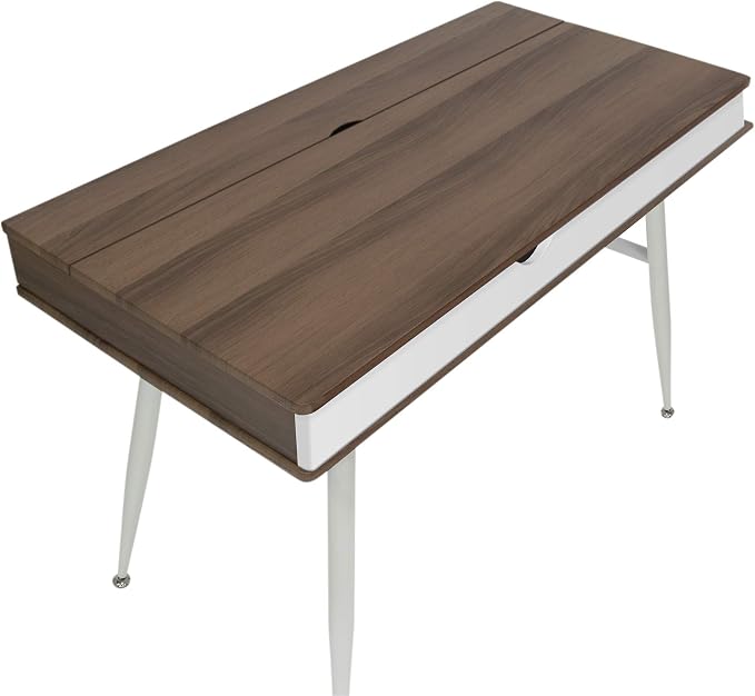 Calico Designs Alcove Modern Desk with Large Split Drawer Storage, White/Chestnut