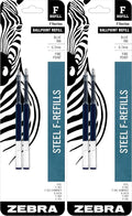 Zebra Pen F-Series Ballpoint Stainless Steel Pen Refill, Fine Point, 0.7mm, Blue Ink, 2-Count (Pack of 2)
