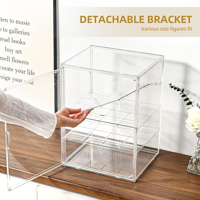 2 Pack 4 Tier Display Case for Collectibles,Clear Display Box with 3 Movable Plates ,Storage Container with Magnetic Door (XXL-4 Tier-2 Pack)