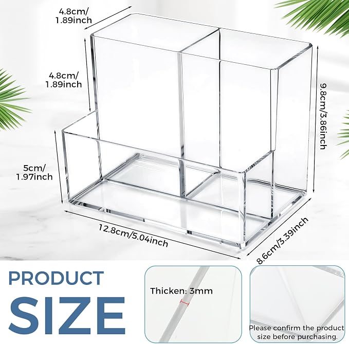 12 Pcs Acrylic Pencil Holder with 3 Compartments, Clear Desktop Pen and Sticky Note Holder Makeup Brush Organizer Cup for Desk Home Vanity Office Classroom Stationery Supplies