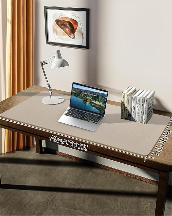 Leather Desk Pad Protector, Large Desk Mat, Mouse Pad, Non-Slip PU Leather Desk Blotter,Desk Cover mat,Desk mat for Keyboard and Mouse,Mat for Office&Home (Apricot, 48" x 17")
