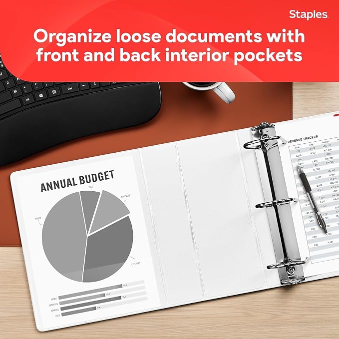 Staples 5" 3-Ring View Binder, D-Ring, White (55416/26360)