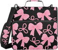 Pink Bow Black Zipper Binder Bag 3 Ring Binder with Shoulder Strap Zip Up 500 Sheets Capacity Multi Pockets for School Office Supplies
