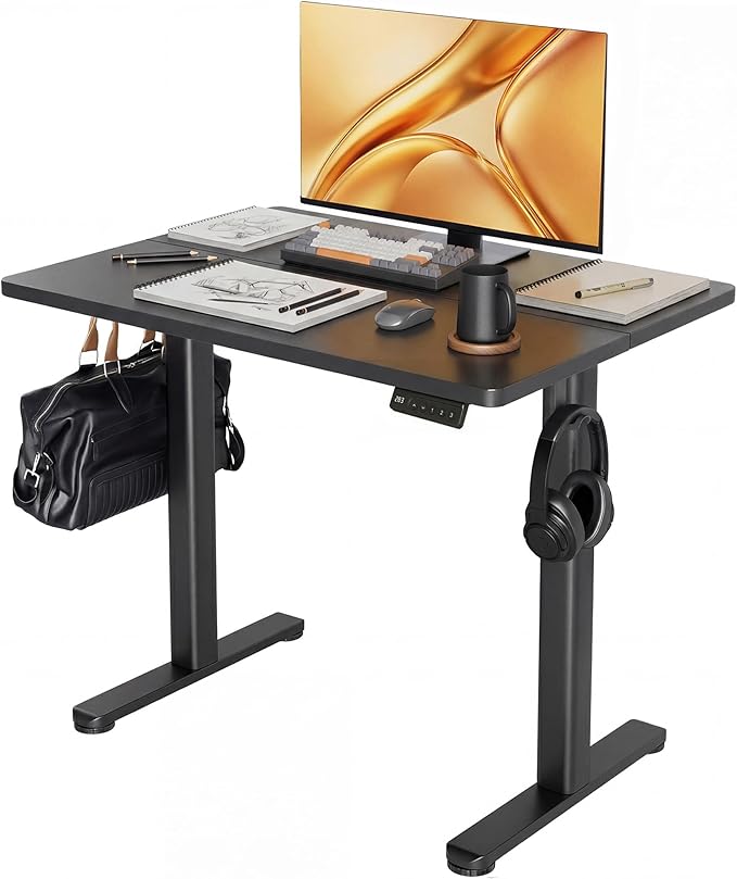 Claiks Electric Height Adjustable Standing Desk, 32x19 Inch, Black | Smooth Height Adjustment, 3 Memory Presets, Cable management hub & hook, Stable Steel Frame, 156 lbs Capacity, Easy Assembly