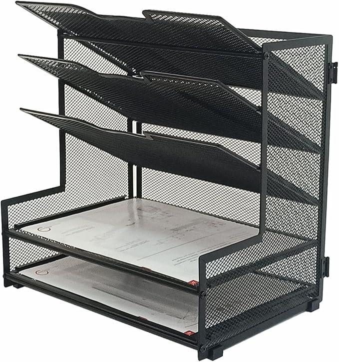 5-Tier Metal Office Desk Organizer,Paper Tray Organizer for Desk,Black | Office Desk Accessories for File Organizer