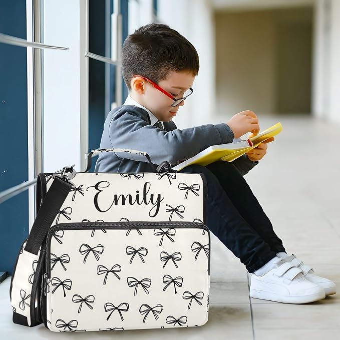 Custom Personalized Name Black Bow Pattern Zipper Binder 3 Ring